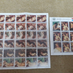 Picturi paraguay 1986 coală plus bloc timbre mnh
