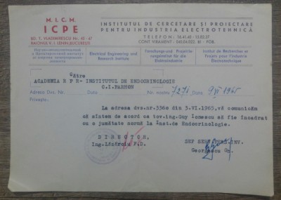 Document Institutul de Cercetare si Proiectare pt Industria Electrotehnica/ 1965 foto