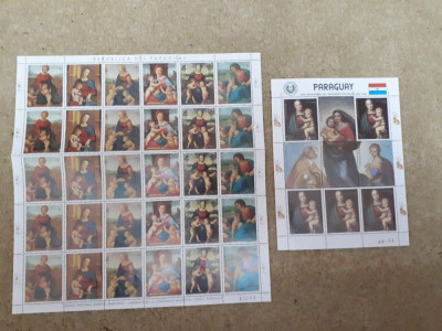Picturi paraguay 1982 rafael 2 coală plus bloc timbre mnh foto