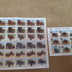 Masini de epoca paraguay 1986 coală timbre plus bloc timbre mnh