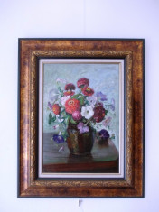 Latinca Bodea Elsa/Ersilia(1888-1980)- &amp;quot;Vas cu flori&amp;quot;, ulei 72x58 cm- restaturat foto