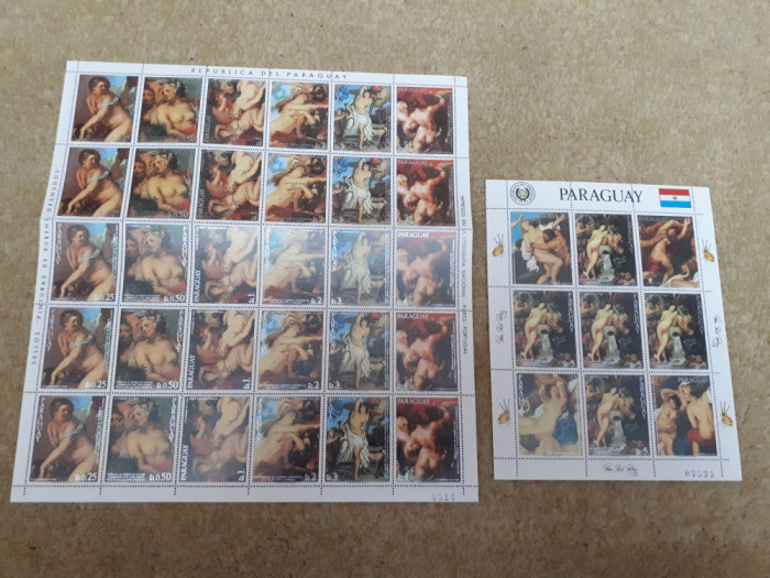 Picturi paraguay 1985 coală plus bloc timbre mnh