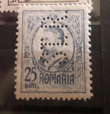 Romania,Carol gravate,perfin S.T.R,25 bani,neuzat foto