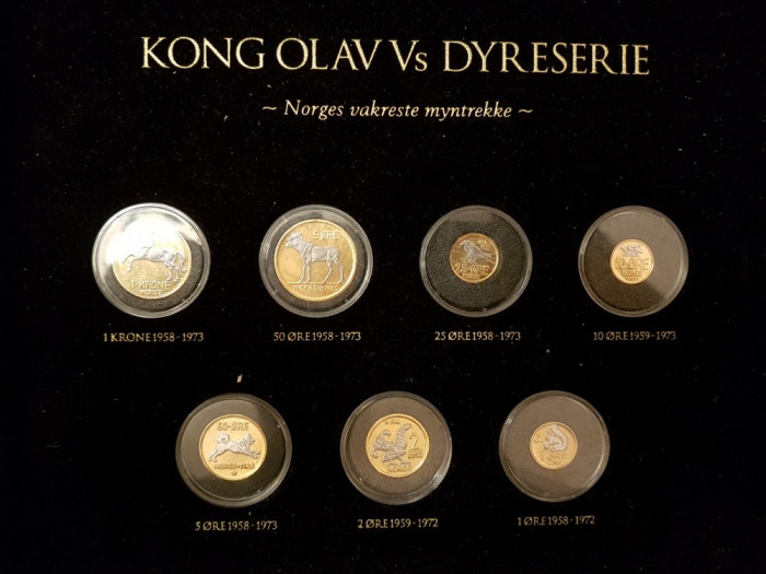 NORVEGIA Serie monede cu animalele regelui Olav acoperite cu aur si platină