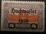 Timbre Austria 1921 Coat of Arms Overprinted &quot;Hochwasser 1920&quot;, Nestampilat