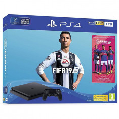 Consola Sony Playstation 4 SLIM, 1 TB, Negru plus Joc FIFA 19 si voucher 14 days PS PLUS foto