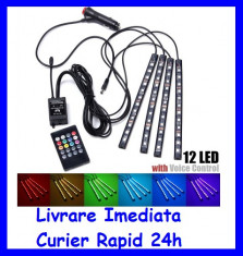 Kit Complet interior LED 4 x Benzi 12 SMD RGB cu telecomanda 22cm Senzor Muzica foto