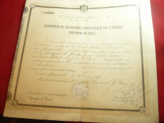 Diploma- Certificat Absolvire Gimnaziul la Liceul Mihai Viteazul 1907 Bucuresti foto