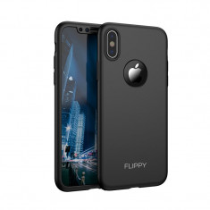 Husa Apple iPhone X Flippy Full Cover 360 Negru + Folie Cadou foto