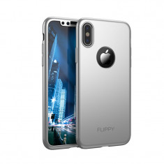 Husa Apple iPhone X Flippy Full Cover 360 Argintiu + Folie Cadou foto