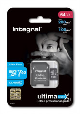 Card memorie Integral microSDXC 280-100MB UHS-II V60 + Adaptor SD, 64GB foto