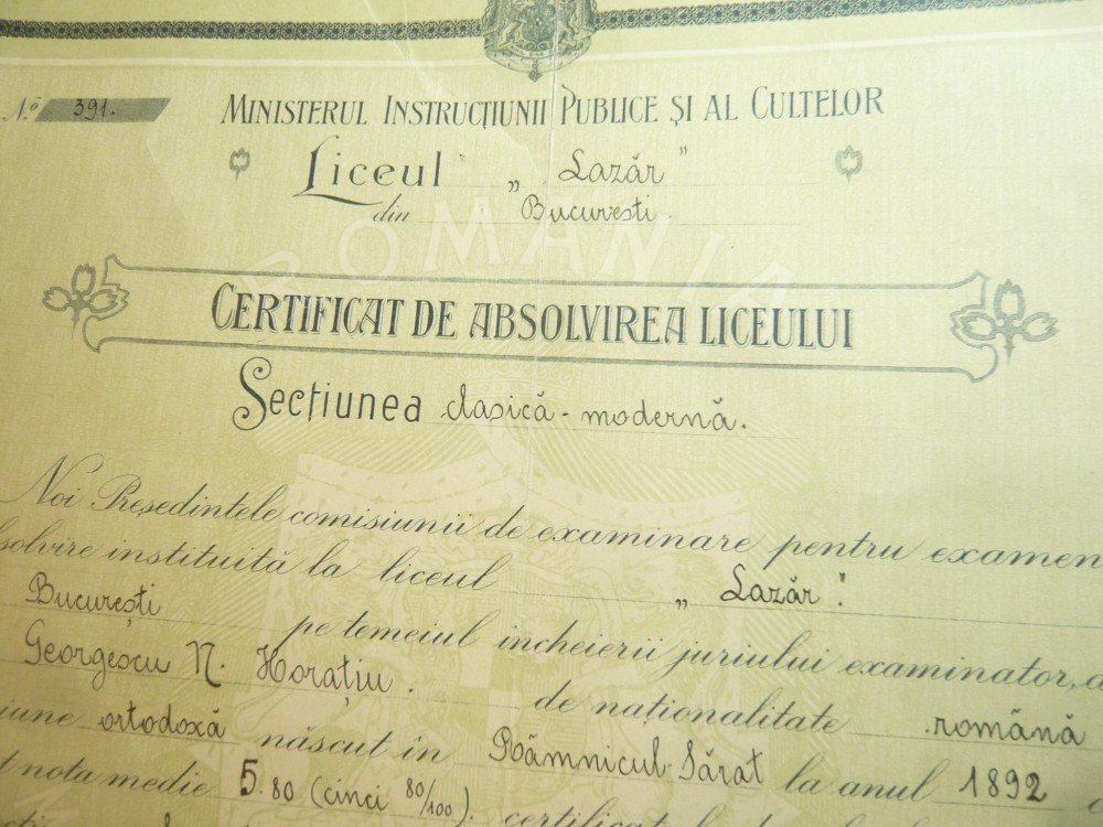 Diploma Certificat Absolvire Liceul Gh Lazar 1911 Bucuresti Okazii Ro