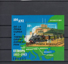 ROMANIA 1983 LP 1090 - 100 ANI PRIMA CURSA ORIENT EXPRESS EUROPA COLITA MNH foto