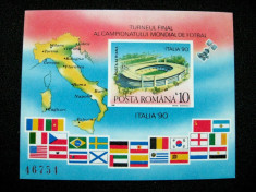 Campionatul de fotbal Italia, colita nedantelata neuzata MNH, L.P. 1238, 1990 foto