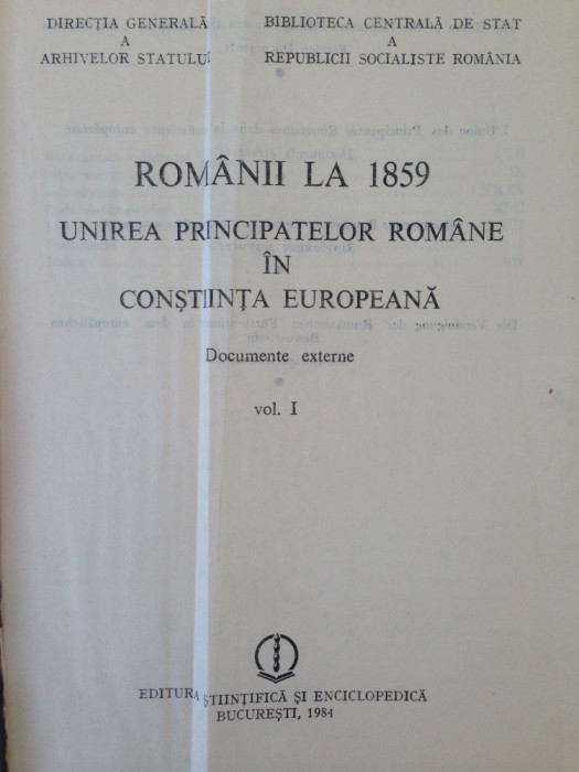 Romanii la 1859-Unirea Principatelor romane in constiinta europerana