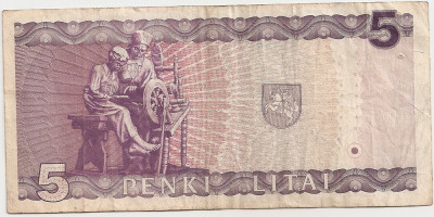 LITHUANIA LITUANIA 5 LITAI 1993 VF foto