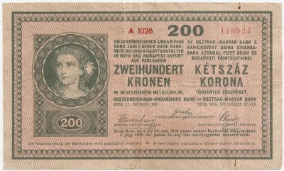 AUSTRIA UNGARIA 200 KRONEN KORONA 1918 VF foto