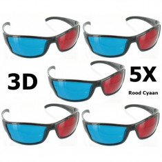 Rosu Cyan Ochelari 3D Rama Neagra YOO038 Set 5 Buca?i foto