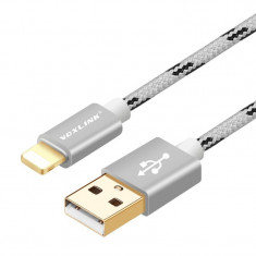 VOXLINK cablu pentru iPhone 7 6 6s 6 Plus iPad Min Culoare Argint, Lungime 2 Metri foto