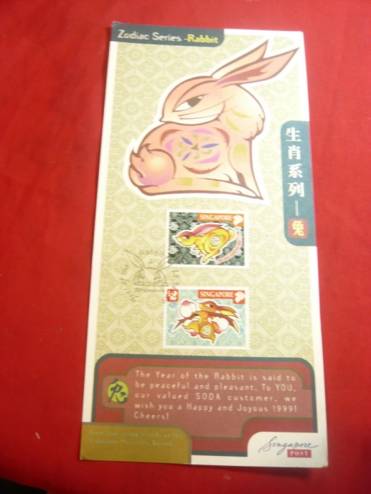 Carton FDC cu Serii Zodii - Anul Iepurelui 1999 Singapore