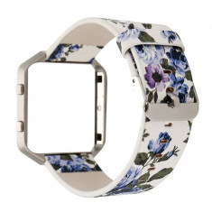 Bra?ara Floral din piele ecologica pentru Fitbit B Culoare Albastru foto