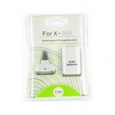 Set cablu + baterie 3600mAh pentru Xbox 360 Culoare Alb, Lungime 160cm, Capacitate 3600 mAh foto