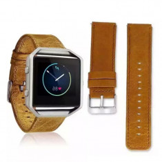 Bra?ara din piele ecologica pentru Fitbit Blaze Culoare Maro-Auriu foto