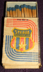 STEAUA, emblema clubului - cutie de chibrituri romanesti din lemn Bucuresti 1980 foto