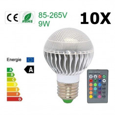 Oferta Bec LED 9W E27 RGB cu telecomanda CG007 Set 10 Buca?i foto