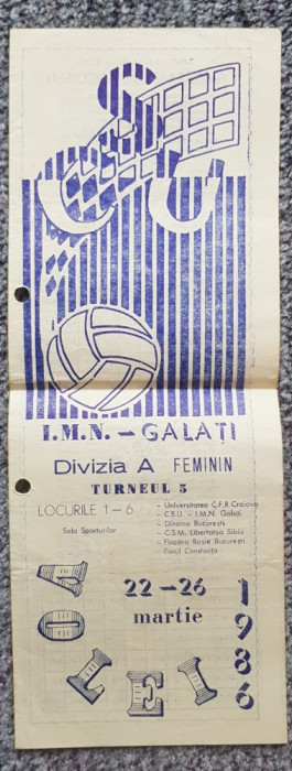 Program volei 1986 Divizia A feminin locurile 1-6 turneul 5 Galati