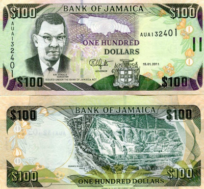 SV * Jamaica $ 100 DOLLARS 2011 AUNC+ foto