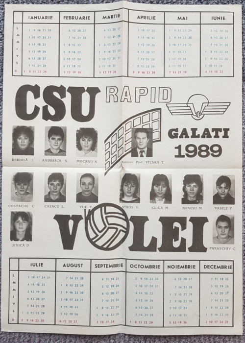 Calendar 1989 echipa volei feminin CSU Rapid Galati