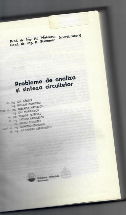 Probleme de analiza si sinteza circuitelor, Mateescu, Stanomir Probleme de analiza si sinteza circuitelor, Mateescu, Stanomir