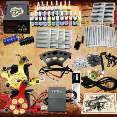 Kit de tatuat complet model XXL 2 masini sursa digitala 20 culori foto