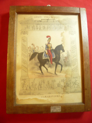 Litografie inramata sec.XIX Armata Franceza ,Rama lemn Eastman Kodak, 15,7x21 cm foto