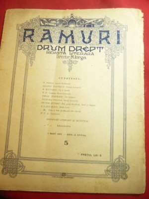 Revista Ramuri 1923 nr.5 -Drum Drept -Director N.Iorga , 21 pag foto