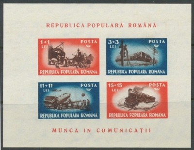 ROMANIA 1948 &amp;ndash; MUNCA IN COMUNICATII, colita MNH, DF1 foto