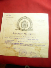 Supliment la Polita Asigurare Soc. Dacia Romania Soc.Gen.de Asigurari- Husi 1933 foto