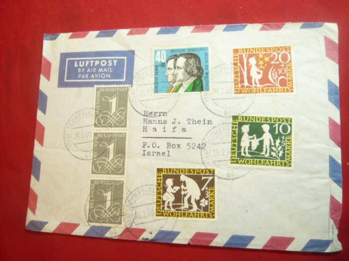 Plic circulat Par Avion cu Seria Povesti- Fratii Grimm 1959 RFG , in Israel