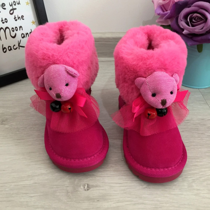 Cizme roz imblanite cu pisicuta ursulet piele pt fete copii 23 GGM cod 0197
