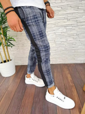 Pantaloni de trening pentru barbati in carouri - PREMIUM - ALBASTRI - A2763 97-1 foto