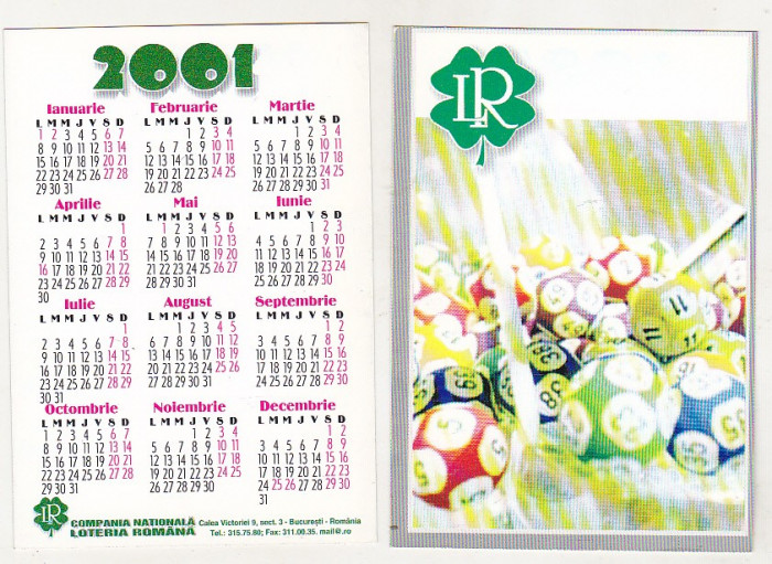 bnk cld Calendar de buzunar 2001 - Loteria Nationala