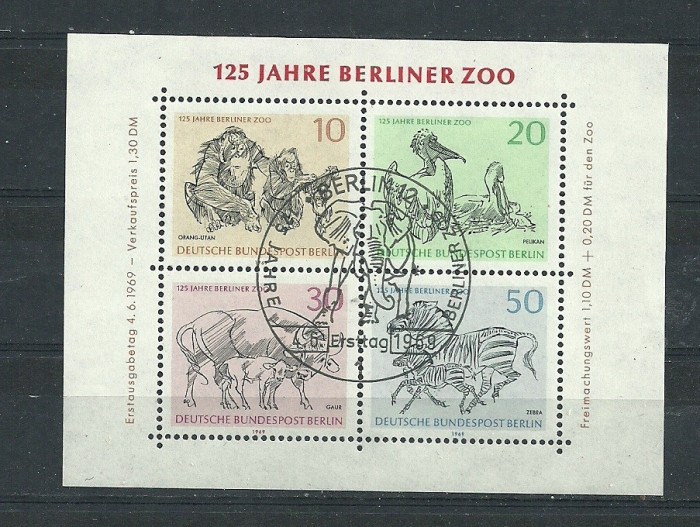 GERMANIA (DDR) 1969 &ndash; GRADINA ZOOLOGICA BERLIN, colita stampilata, DF6
