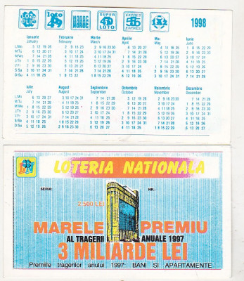 bnk cld Calendar de buzunar 1998 - Loteria Nationala foto