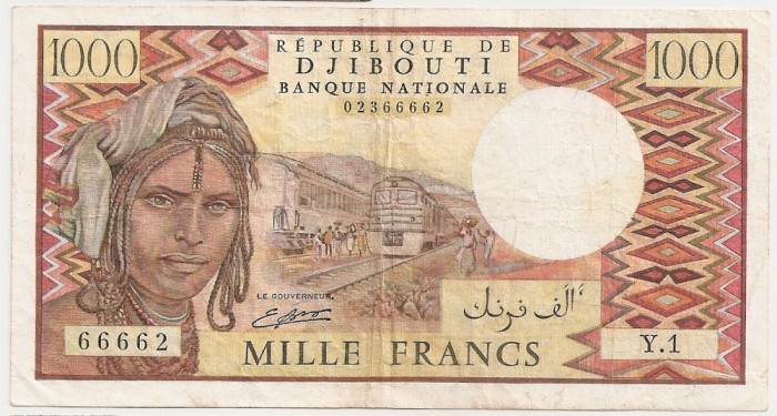 DJIBOUTI 1000 FRANCS FRANCI 1988 VF