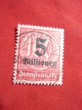 Timbru 5 milioane supratipar pe 100 M ,lila 1923 Germania ,stampilat