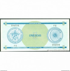 !!! CUBA - 5 PESOS VALUTA 1985 , SERIA C1 - P FX13 - UNC foto