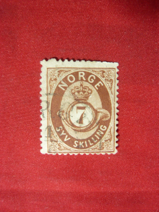 Timbru 7 schilling 1873 Norvegia brun ,stampilat