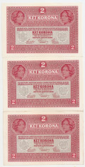 AUSTRIA UNGARIA 3 X 2 KRONEN KORONA COROANE 1917 UNC CONSECUTIVE foto