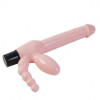 Strapless Dildo cu Vibrator Fara Chiloti Silicon 3 WaY Anal Massager Strapon, Alb, L